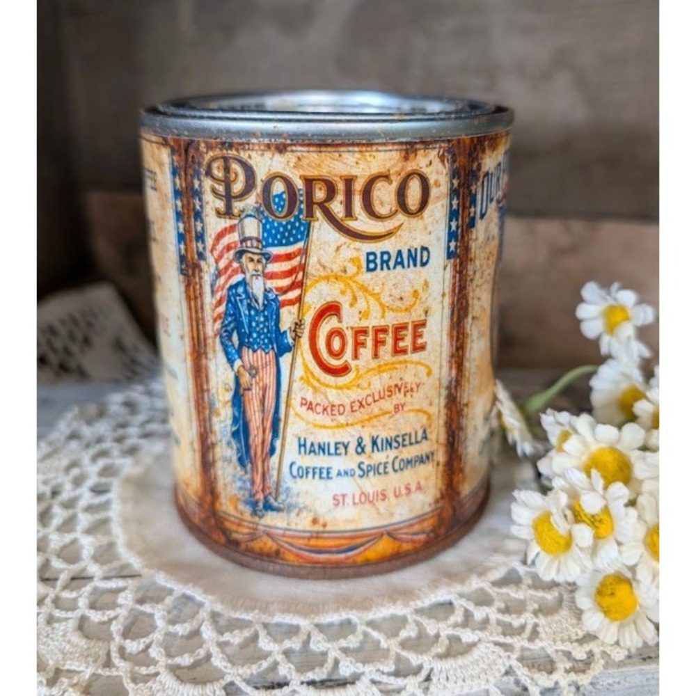 PORICO Brand COFFEE Uncle Sam Vintage Inspired Rusted Can - Pint - Americana